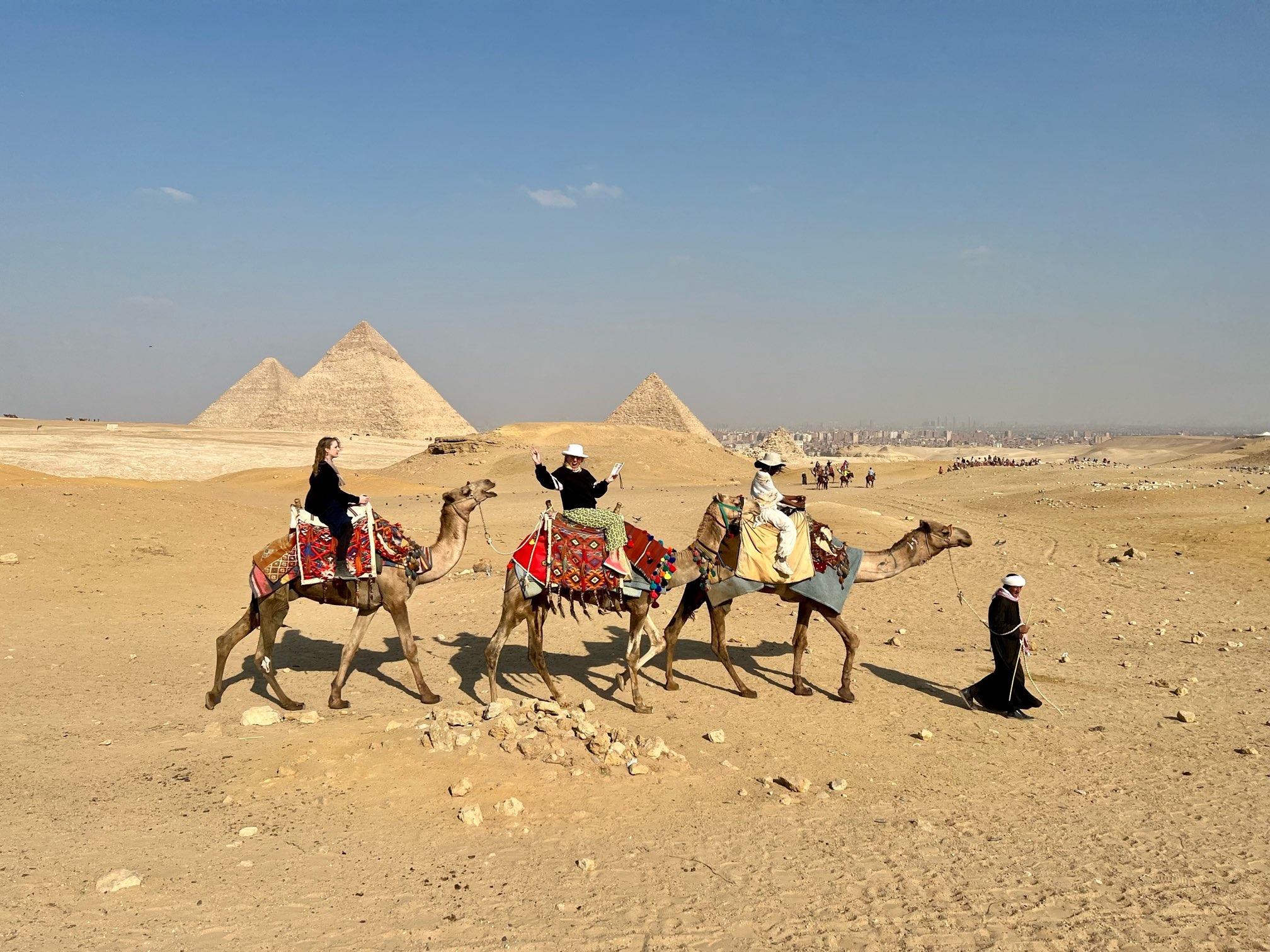 Camel ride on Giza Plateau with panoramic view of the Giza Pyramids